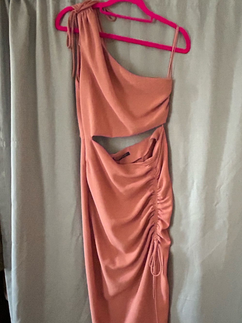 Zara One-Shoulder Cutout Ruched Midi Dress - Rusty Mauve